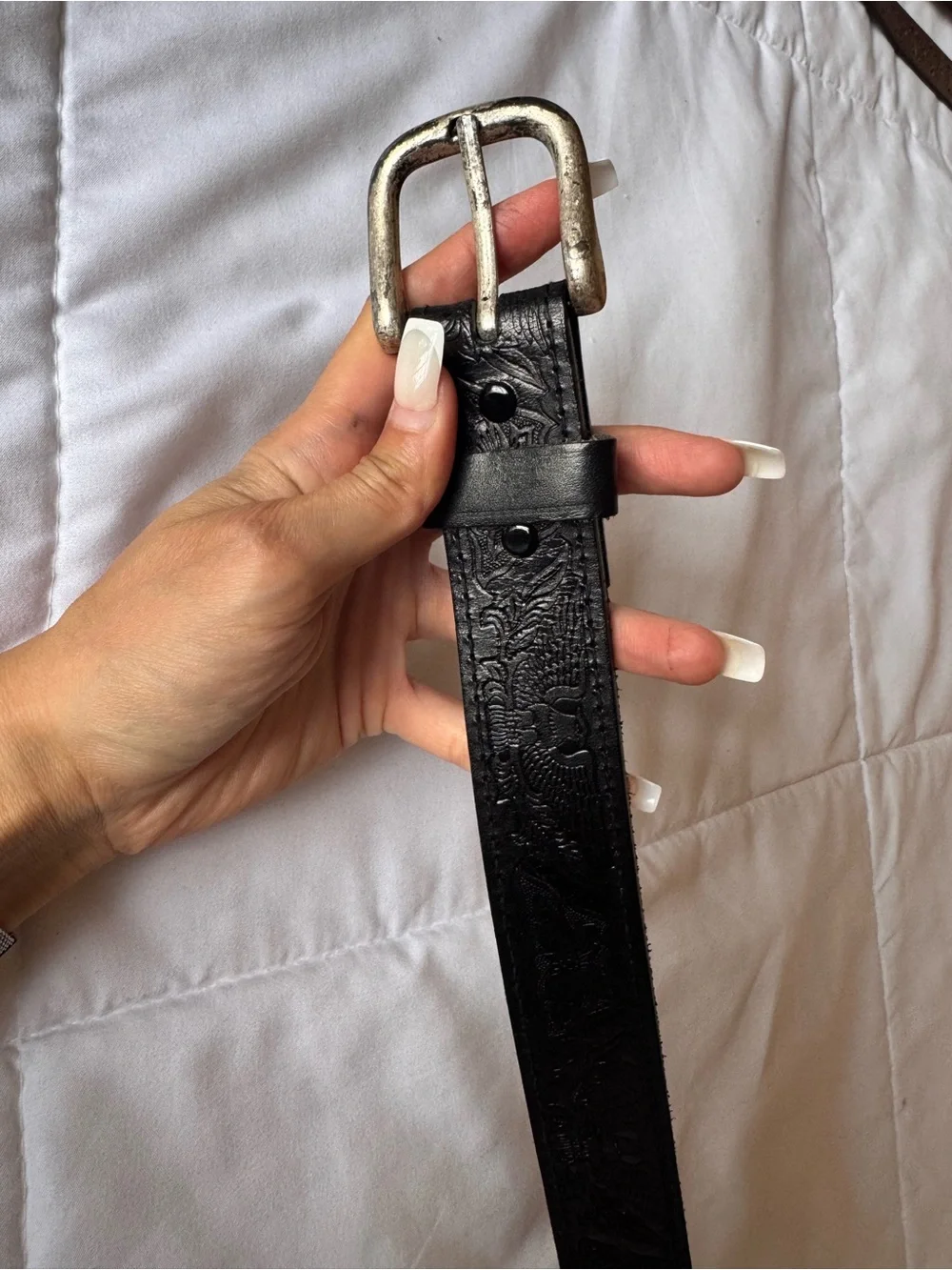 Full Grain Cowhide Black unisex Belt with Silver Buckle